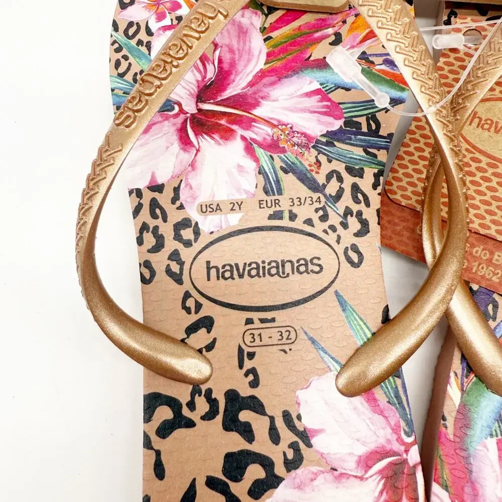 Havaianas Girls Slim Animal Floral Flip Flop Sandal Crocus Rose Size 2Y EU 33/34